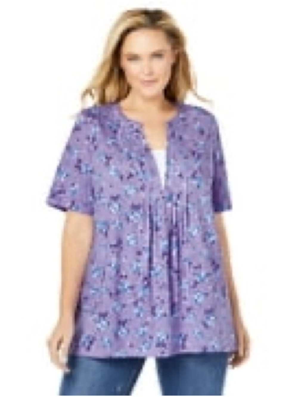 Women’s Lavender Floral Pintuck Swim Cover-Up